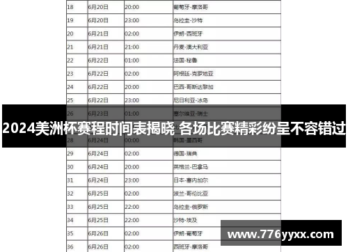 2024美洲杯赛程时间表揭晓 各场比赛精彩纷呈不容错过